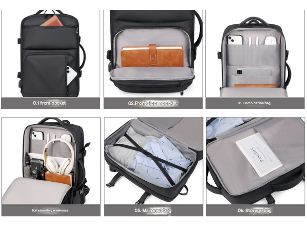 Black Expandable Business Travel Backpack with USB Charging Port - Water-Resistant Laptop Bag for Commuting & Carry-On - Image 6