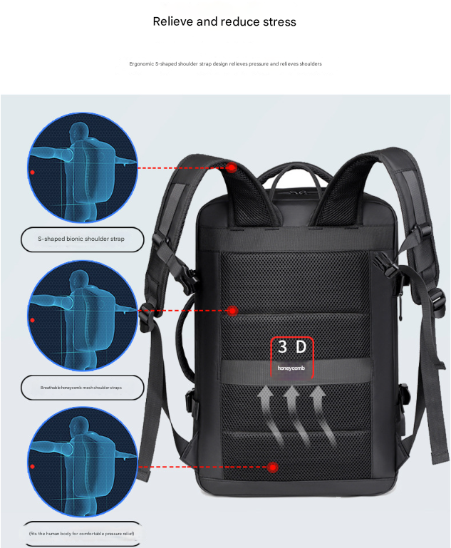Black Expandable Business Travel Backpack with USB Charging Port - Water-Resistant Laptop Bag for Commuting & Carry-On - Image 8