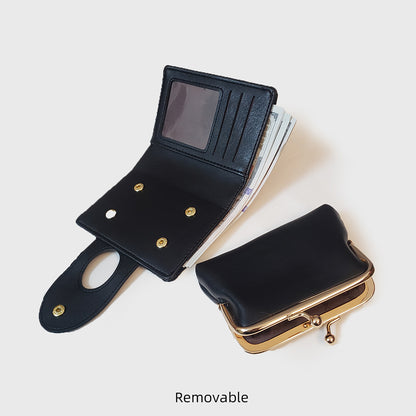 Black Elegant Croc Embossed Womens Wallet - Short PU Leather Bifold with Removable Kisslock Coin Purse & Card Holder - Image 3