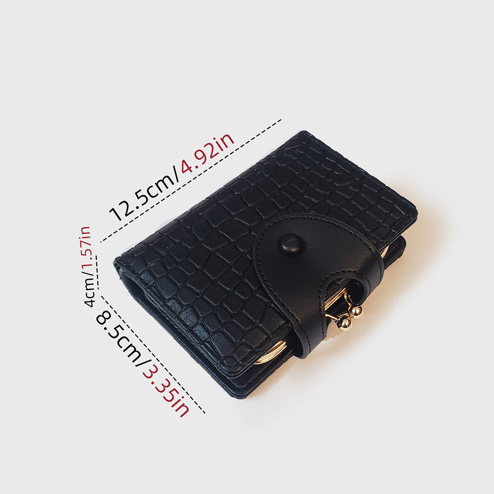 Black Elegant Croc Embossed Womens Wallet - Short PU Leather Bifold with Removable Kisslock Coin Purse & Card Holder - Image 4