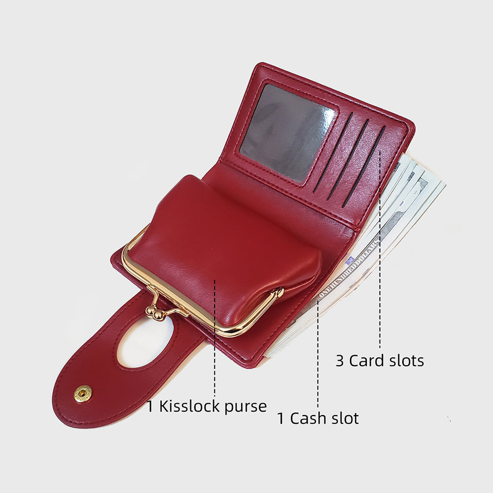 Red Elegant Croc Embossed Womens Wallet - Short PU Leather Bifold with Removable Kisslock Coin Purse & Card Holder - Image 2