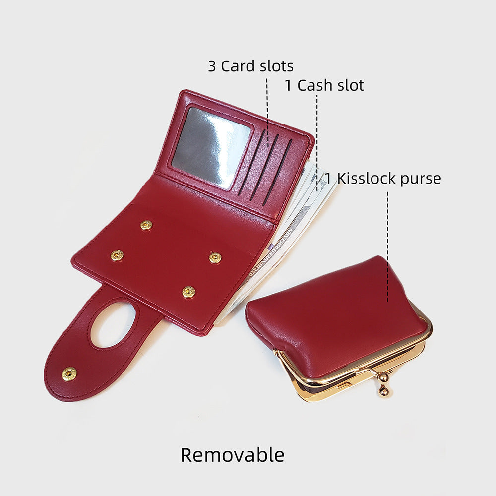 Red Elegant Croc Embossed Womens Wallet - Short PU Leather Bifold with Removable Kisslock Coin Purse & Card Holder - Image 3