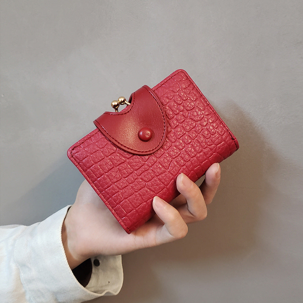 Red Elegant Croc Embossed Womens Wallet - Short PU Leather Bifold with Removable Kisslock Coin Purse & Card Holder - Image 4