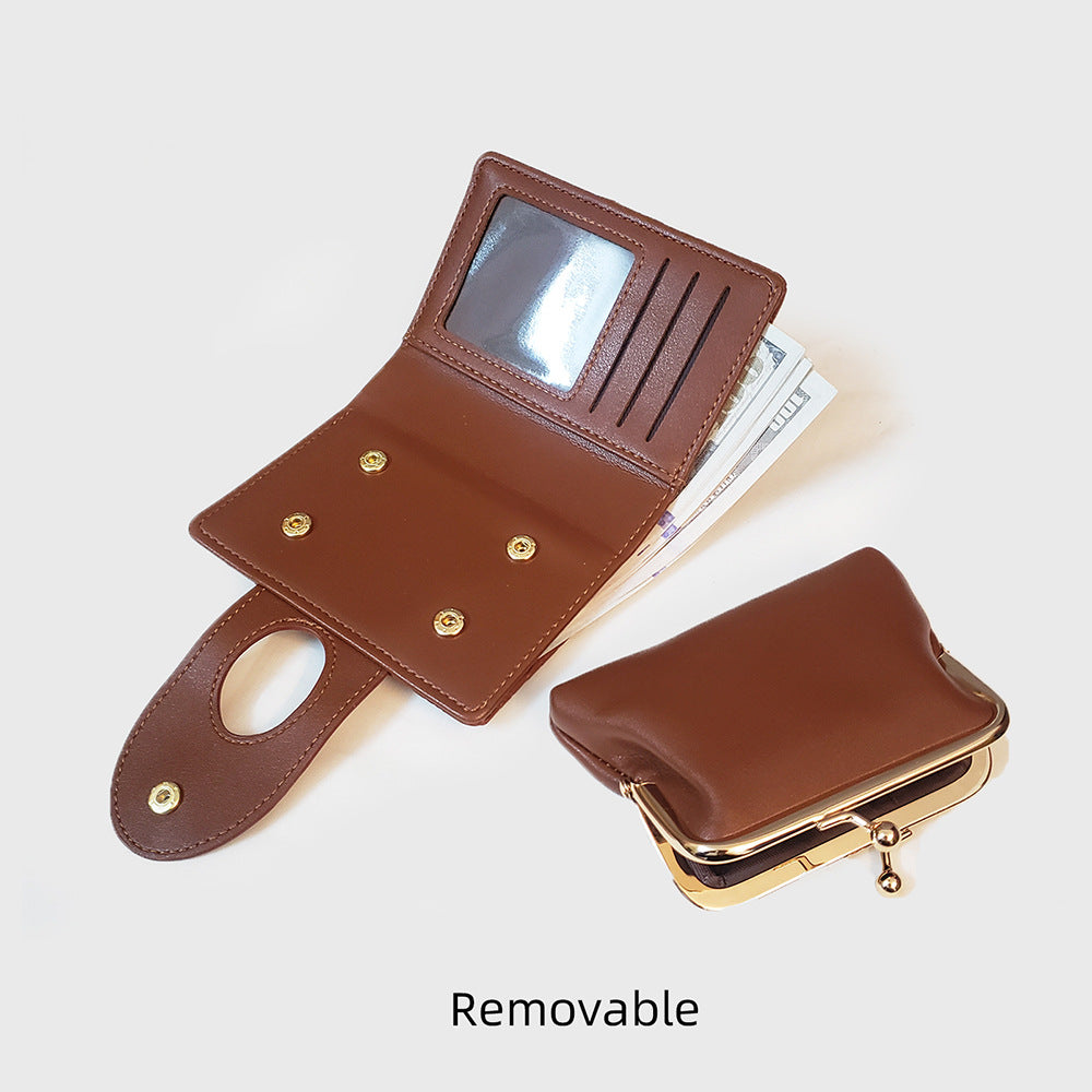 Brown Elegant Croc Embossed Womens Wallet - Short PU Leather Bifold with Removable Kisslock Coin Purse & Card Holder - Image 4
