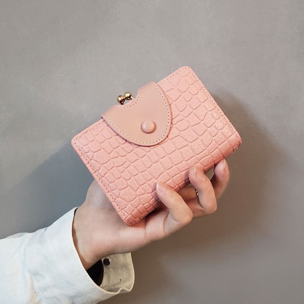 Pink Elegant Croc Embossed Womens Wallet - Short PU Leather Bifold with Removable Kisslock Coin Purse & Card Holder - Image 4