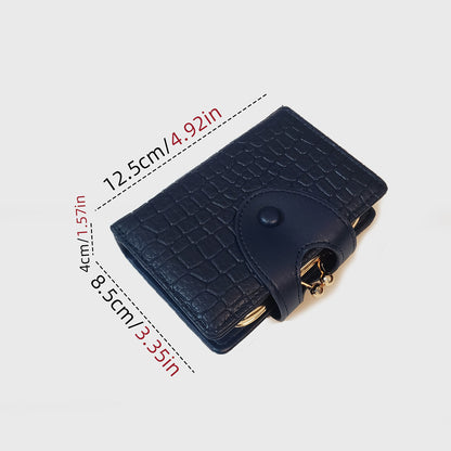 Dark Blue Elegant Croc Embossed Womens Wallet - Short PU Leather Bifold with Removable Kisslock Coin Purse & Card Holder - Image 2