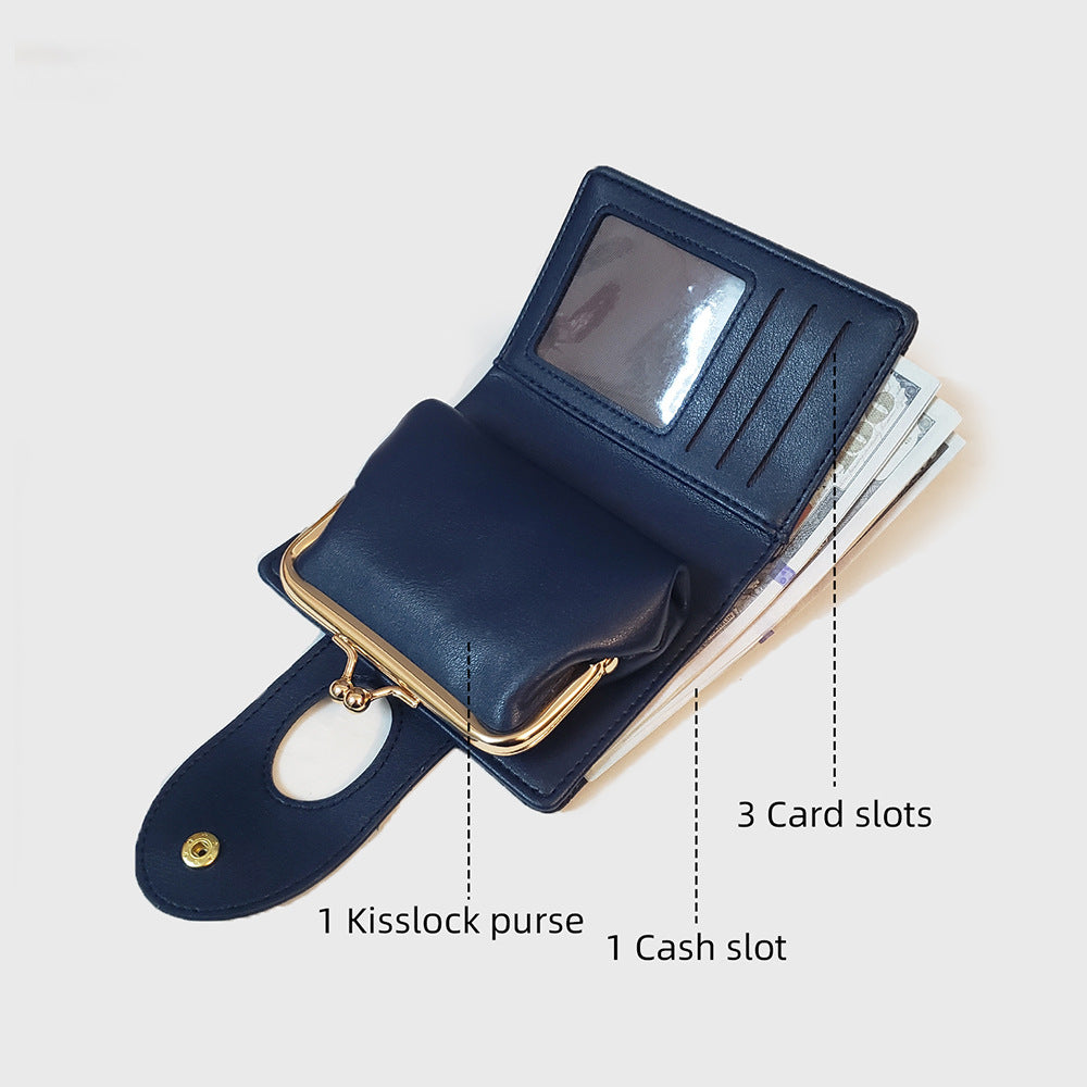 Dark Blue Elegant Croc Embossed Womens Wallet - Short PU Leather Bifold with Removable Kisslock Coin Purse & Card Holder - Image 4