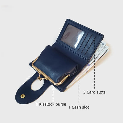 Dark Blue Elegant Croc Embossed Womens Wallet - Short PU Leather Bifold with Removable Kisslock Coin Purse & Card Holder - Image 4