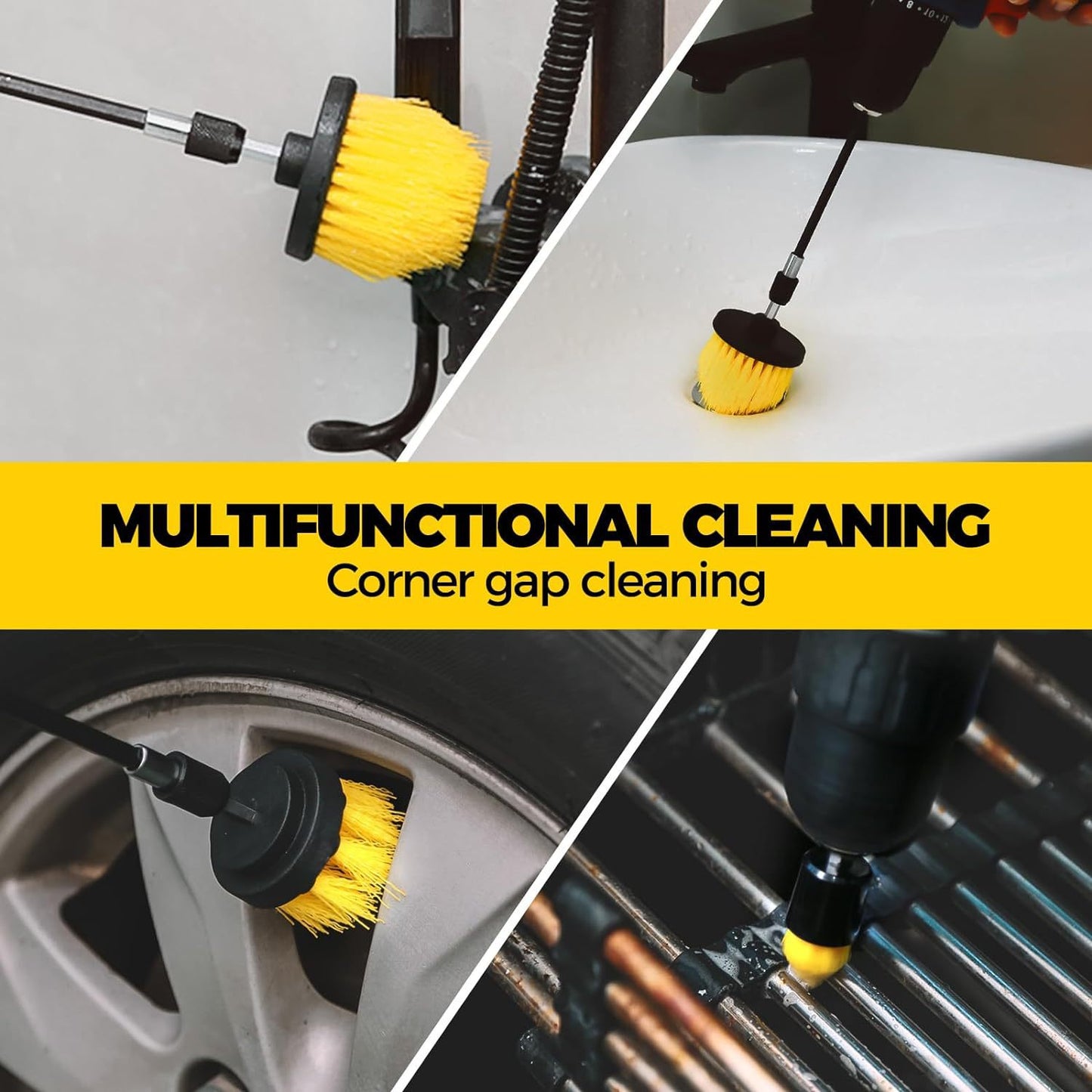 Yellow and Black  6 Pack Drill Brush Power Scrubber Cleaning Brush Extended Long Attachment Set All Purpose Drill Scrub Brushes Kit for Grout, Floor, Tub, Shower, Tile, Bathroom and Kitchen Surface - Image 5