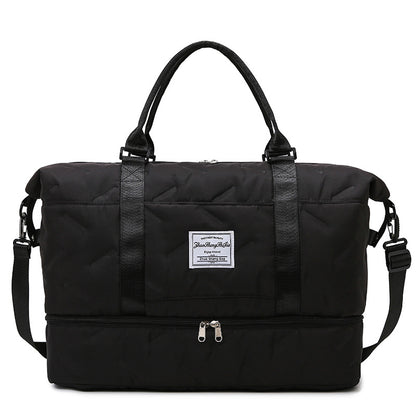 Black Stylish Quilted Duffel Bag for Travel & Gym - Large Capacity Weekender with Shoe Compartment and Wet Pocket