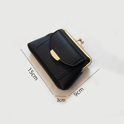 Black Vintage Style Women's Kiss Lock Coin Purse - Compact PU Leather Wallet with Card Holder - Image 2