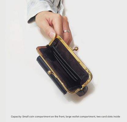 Black Vintage Style Women's Kiss Lock Coin Purse - Compact PU Leather Wallet with Card Holder - Image 4