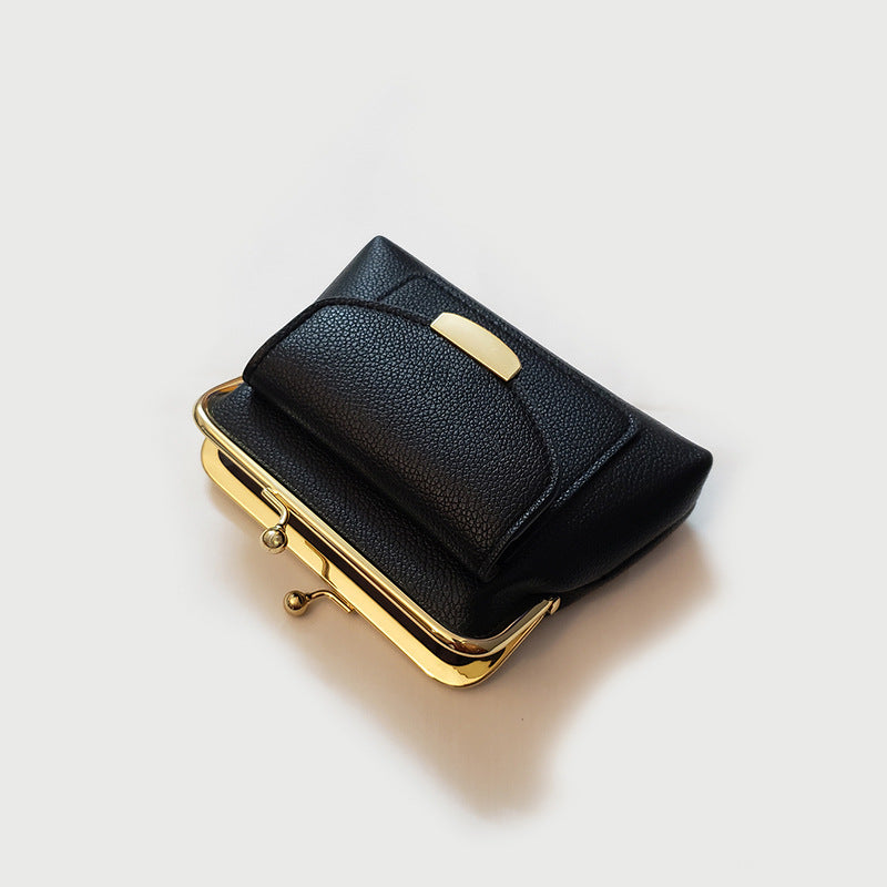 Black Vintage Style Women's Kiss Lock Coin Purse - Compact PU Leather Wallet with Card Holder - Image 5