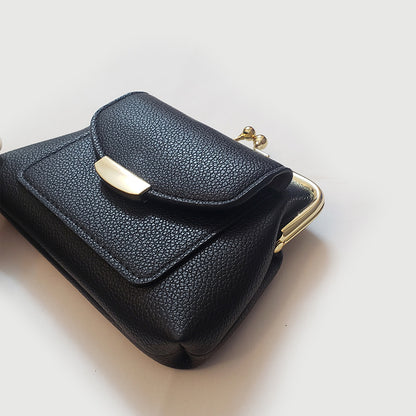Black Vintage Style Women's Kiss Lock Coin Purse - Compact PU Leather Wallet with Card Holder - Image 6