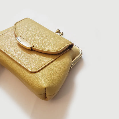 Yellow Vintage Style Women's Kiss Lock Coin Purse - Compact PU Leather Wallet with Card Holder - Image 4