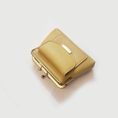 Yellow Vintage Style Women's Kiss Lock Coin Purse - Compact PU Leather Wallet with Card Holder - Image 5