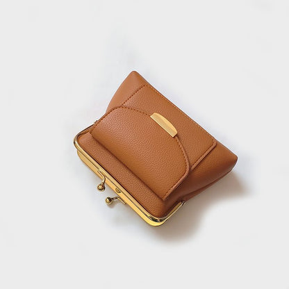 Brown Vintage Style Women's Kiss Lock Coin Purse - Compact PU Leather Wallet with Card Holder - Image 3