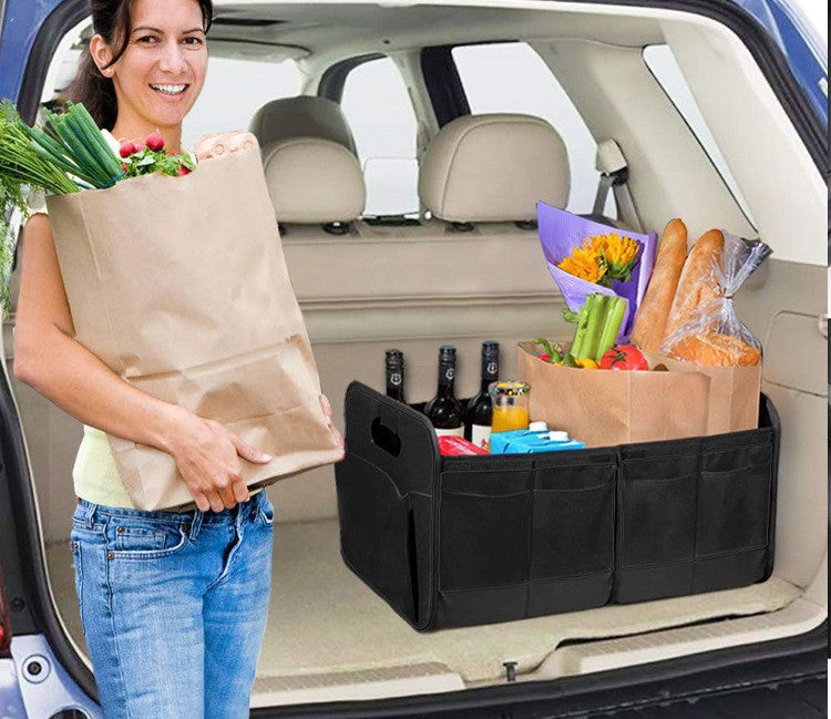 Black Heavy Duty Collapsible Car Boot Organiser - Large 65L Waterproof Trunk Storage Box with Compartments for SUV & Car - Image 2