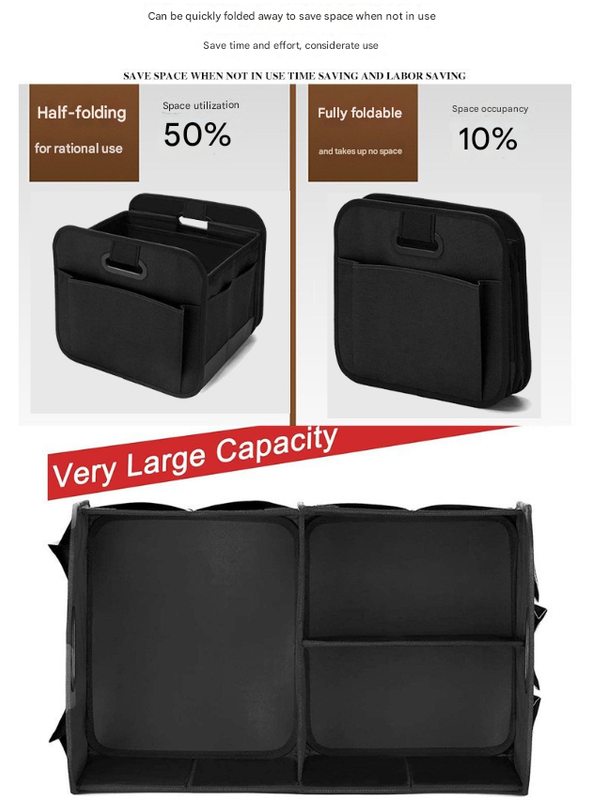 Blue and Black Heavy Duty Collapsible Car Boot Organiser - Large 65L Waterproof Trunk Storage Box with Compartments for SUV & Car - Image 3