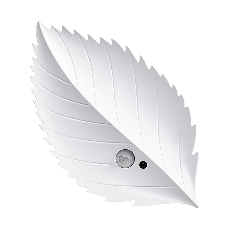 White Leaf-Shaped LED Motion Sensor Night Light - USB Rechargeable Wireless Wall Lamp with Remote Control - Image 2