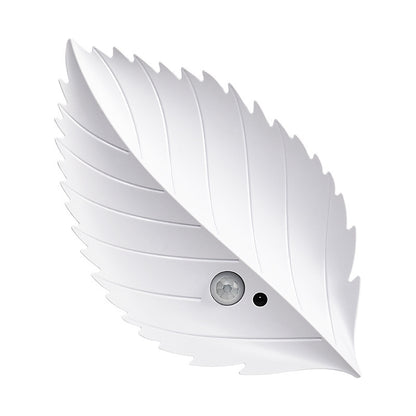 White Leaf-Shaped LED Motion Sensor Night Light - USB Rechargeable Wireless Wall Lamp with Remote Control - Image 2
