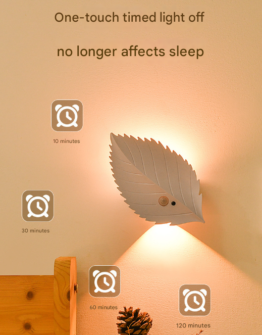 White Leaf-Shaped LED Motion Sensor Night Light - USB Rechargeable Wireless Wall Lamp with Remote Control - Image 4