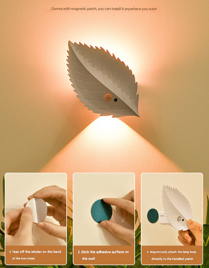 White Leaf-Shaped LED Motion Sensor Night Light - USB Rechargeable Wireless Wall Lamp with Remote Control - Image 8