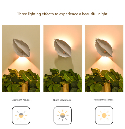 White RGB Color-Changing Leaf LED Night Light - Wireless Motion Sensor Wall Lamp with Remote Control for Ambiance Lighting - Image 6