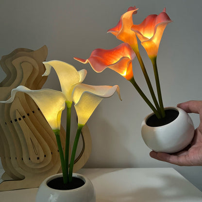 Pink Elegant Calla Lily LED Table Lamp - Lifelike Potted Flower Accent Light for Bedside Home Decor - Image 2