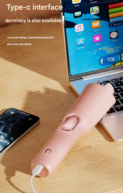 Pink Portable Cordless Hair Curler - USB-C Rechargeable Automatic Hair Waver with Ceramic Barrel & Anti-Scald Design - Image 7