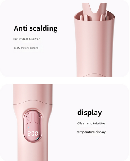 Pink Portable Cordless Hair Curler - USB-C Rechargeable Automatic Hair Waver with Ceramic Barrel & Anti-Scald Design - Image 8