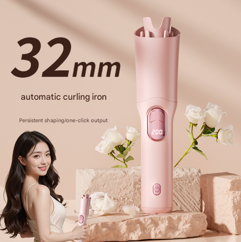 White Portable Cordless Hair Curler - USB-C Rechargeable Automatic Hair Waver with Ceramic Barrel & Anti-Scald Design - Image 3