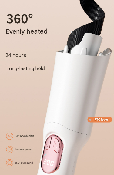 White Portable Cordless Hair Curler - USB-C Rechargeable Automatic Hair Waver with Ceramic Barrel & Anti-Scald Design - Image 6