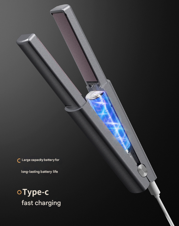 Dark Grey Compact Cordless Hair Straightener - Portable 2-in-1 Mini Flat Iron, USB-C Rechargeable for Travel & Touch-ups - Image 4