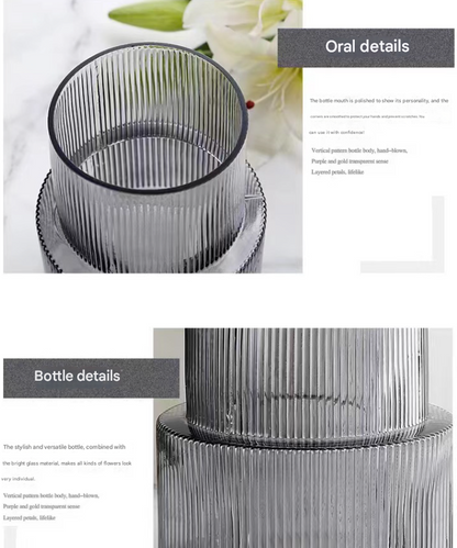 Pink Modern Two-Tier Ribbed Glass Vase - Elegant Cylindrical Flower Centrepiece for Home Decor - Image 6