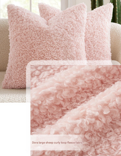 2 Pcs White Cozy Teddy Boucle Cushion Cover - Plush Decorative Square Pillow Case for Sofa & Bed - Image 5