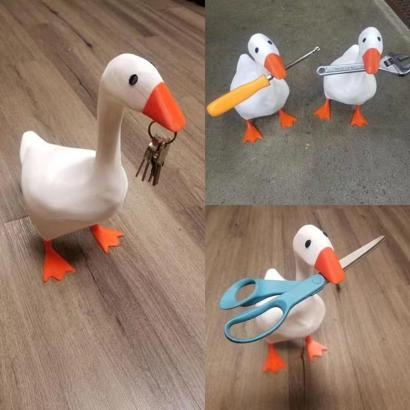 2 Pcs White and Yellow Whimsical Magnetic Goose Figurine - Novelty Key Holder & Desk Organizer - Image 2