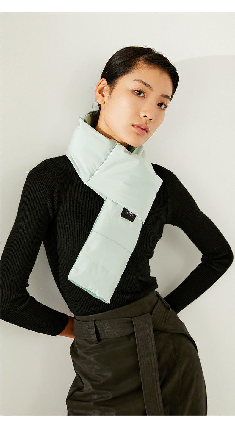 Dark Blue USB Electric Heated Scarf - Portable Puffer Neck Warmer with 3-Level Heat Control for Winter - Image 9