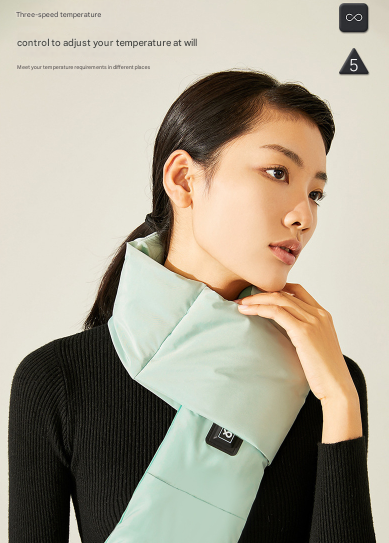 Light Green USB Electric Heated Scarf - Portable Puffer Neck Warmer with 3-Level Heat Control for Winter - Image 3