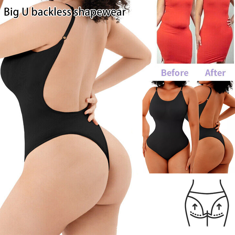 2 Pcs Size S Black Seamless Backless Bodysuit Shapewear - Deep U-Plunge Tummy Control Thong Shaper - Image 4
