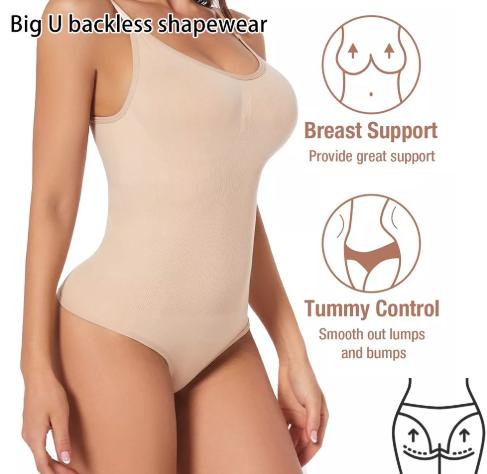 2 Pcs Size S Black Seamless Backless Bodysuit Shapewear - Deep U-Plunge Tummy Control Thong Shaper - Image 6
