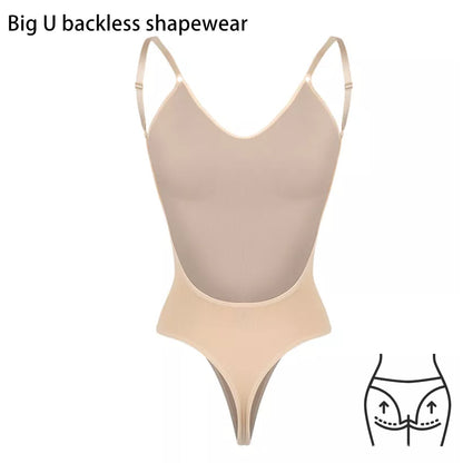 2 Pcs Size L Skin Color Seamless Backless Bodysuit Shapewear - Deep U-Plunge Tummy Control Thong Shaper - Image 7