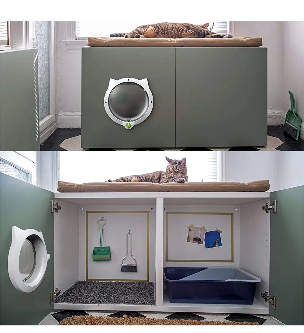Black 4-Way Locking Cat Flap Door - Pet Entry Portal for Interior Doors, Walls & Cabinets - Image 4