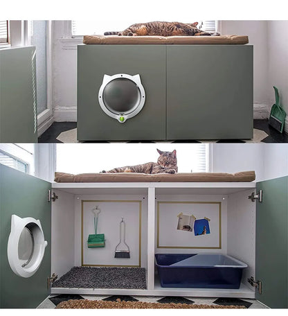 Black 4-Way Locking Cat Flap Door - Pet Entry Portal for Interior Doors, Walls & Cabinets - Image 4