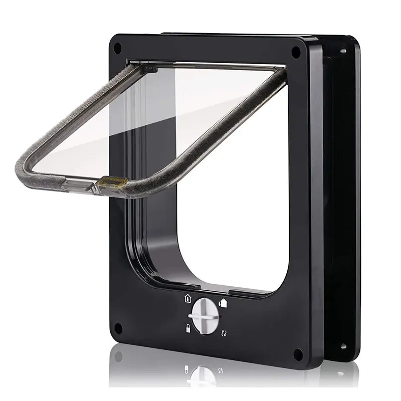 Size L Black 4-Way Locking Pet Flap Door for Cats and Small Dogs - Weatherproof Magnetic Cat Door