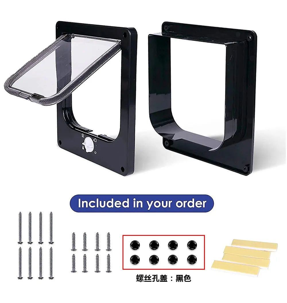 Size L Black 4-Way Locking Pet Flap Door for Cats and Small Dogs - Weatherproof Magnetic Cat Door - Image 4