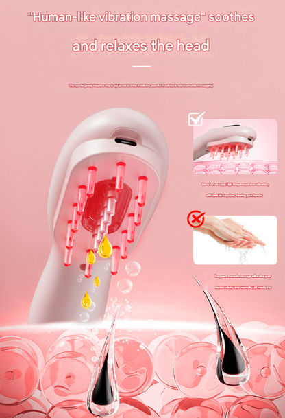 Pink Rechargeable Electric Scalp Massager with Red & Blue Light Therapy - Hair Oil & Serum Applicator Comb(Not containing essential oils) - Image 3