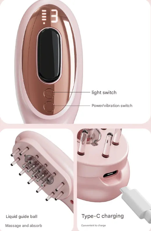 Pink Rechargeable Electric Scalp Massager with Red & Blue Light Therapy - Hair Oil & Serum Applicator Comb(Not containing essential oils) - Image 7