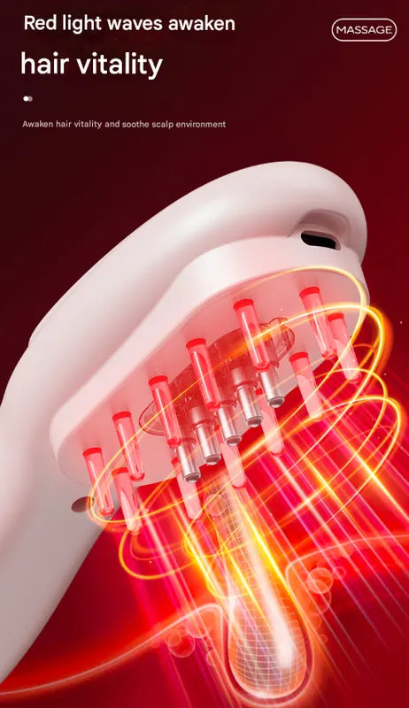 White Rechargeable Electric Scalp Massager with Red & Blue Light Therapy - Hair Oil & Serum Applicator Comb(Not containing essential oils) - Image 4