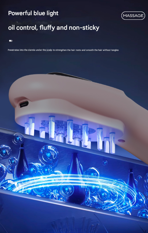 White Rechargeable Electric Scalp Massager with Red & Blue Light Therapy - Hair Oil & Serum Applicator Comb(Not containing essential oils) - Image 5